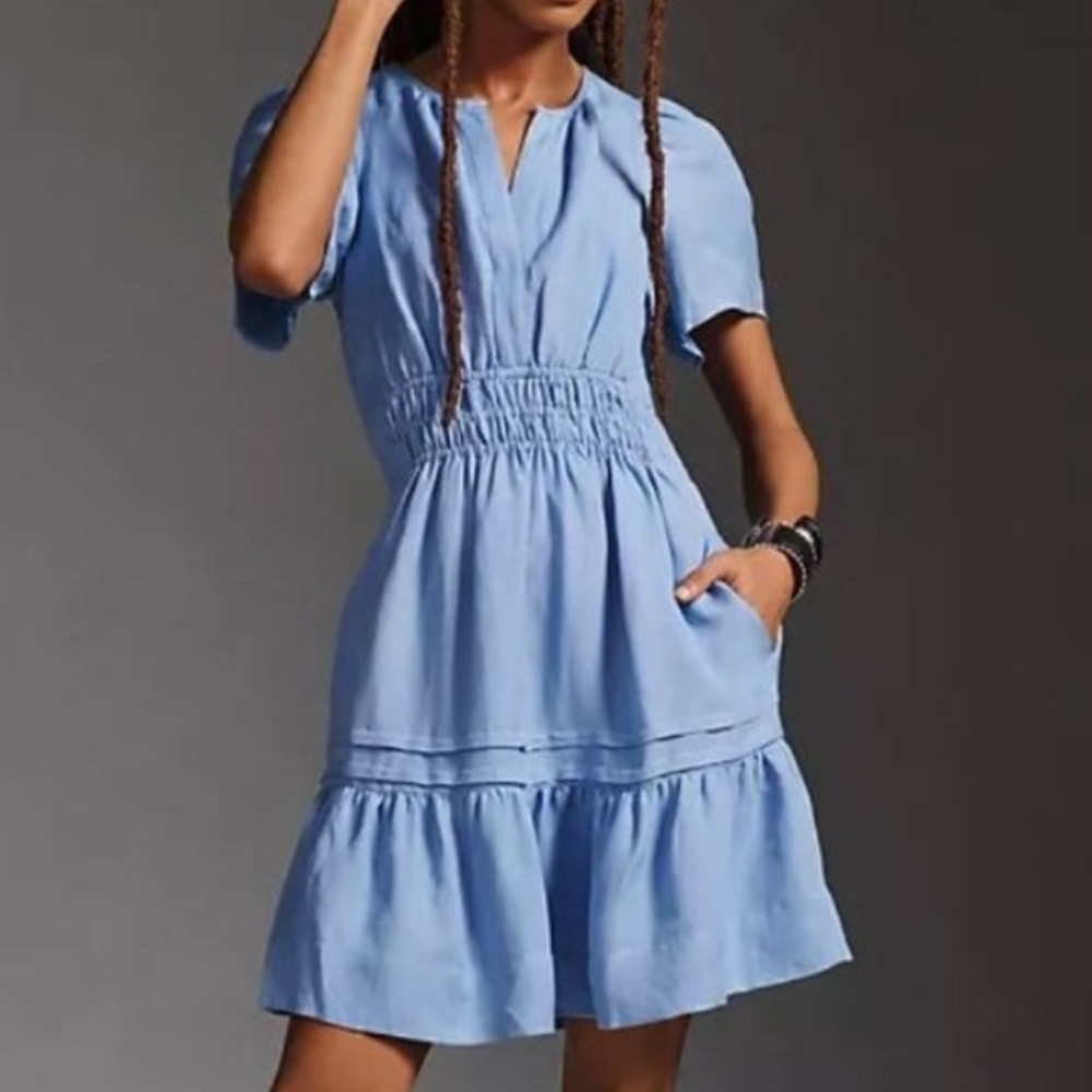 Anthropologie Somerset Mini Dress XL lavender blue linen cotton